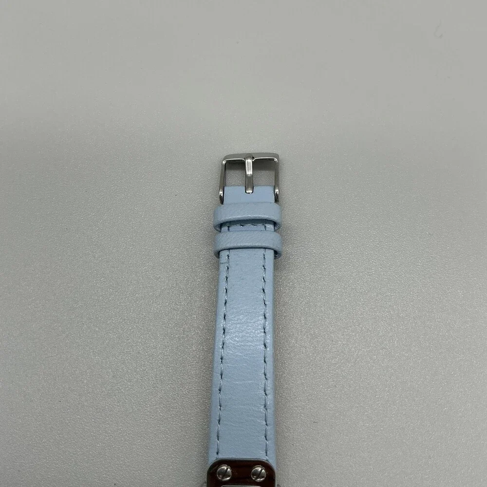 Anne Klein Womens Watch 34mm Silver Tone Blue Leather AK/3384 New Battery